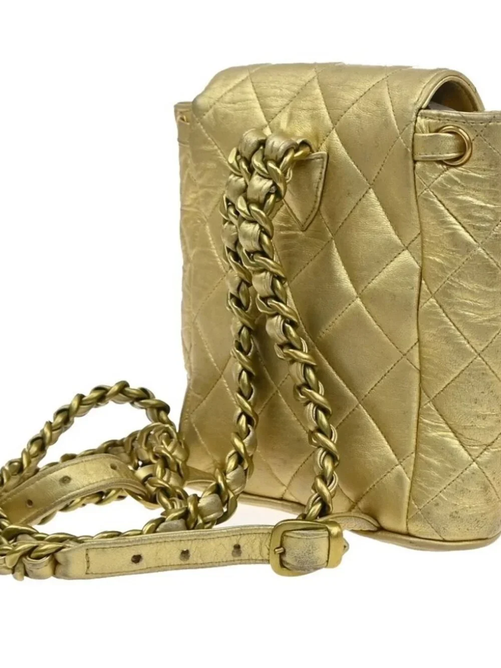 CHANEL CC Logo Duma Matelasse Chain Backpack Bag Leather Gold Vintage